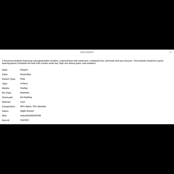 DUSTY BLUE PLUNGING FLORAL LACE HALTER BRALETTE - Picture 6 of 7
